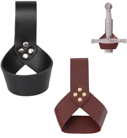 Gürtelhalter für Schwerter, Gürtelhalter Aus Leder, Trinkhornhalter, Schwertgürtelhalter, Verstellbare Schwertscheide Aus Leder, Gürtelhalter für Trinkhörner, Geeignet für Kostümpartys, 2 Stücke