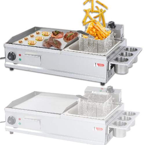 SFNIOKFG Planchas eléctricas para cocinar, Plancha de encimera con freidora, planchas comerciales con Rejilla para condimentos, para Cocina de Restaurante, Grande