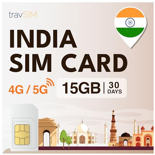 travSIM SIM-kort Indien | 15 GB mobildata | Gratis roaming i Sri Lanka och 15+ länder i Asien | Planen på detta SIM-kort för Indien är giltig i 30 dagar.