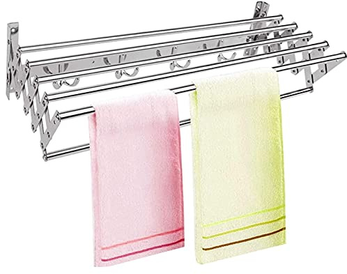 Wall Mount Clothes Drying Rack, Retractable Drying Rack for Laundry Room Bathroom Tower Airer 6 Bar Space-Saving Foldable Garment Hanger Fashionable