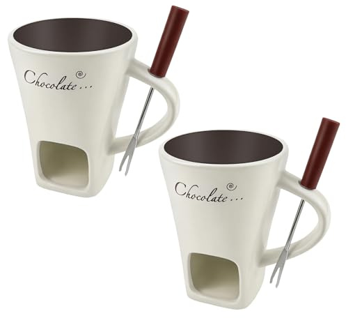 2 Sets Chocolate Fondue Cup with Fork, Ceramic Chocolate Melting Mug, Porcelain Melt Chocolate Fondue Crucible, Mini Fondue Pot for Cheese Caramel Butter
