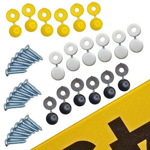 Set di viti per targa e tappi a vite in acciaio, colore nero, giallo, bianco, per tenere le targhe di auto, roulotte, bici.