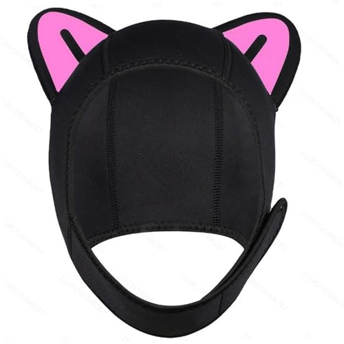Swim Cap Women Adult, Thermal Swim Cap for Cold Water with Cute Cat Ear Neoprene with Chin Strap Diving Headgear for Men Women Sailing Water Sports Neoprene