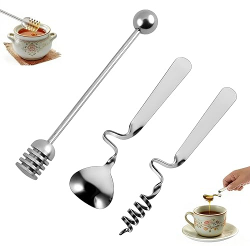 HX-pyahgtv 3 Stück Honiglöffel Edelstahl, Hochwertiger Spiralhoniglöffel Set Hängender Marmeladenlöffel Dessertlöffel, Langlebig für Marmelade Honig Joghurt Sirup Dessert Frühstücksbowl