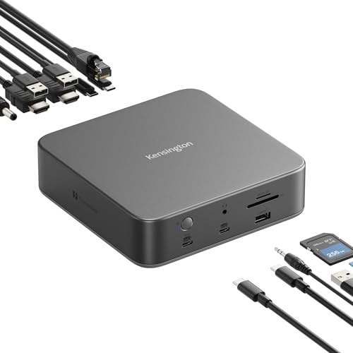Kensington SD5010T5 Thunderbolt 5 Docking Station con 140W PD, fino a tre display 4K 60Hz, 13 porte, 2 x HDMI, 2 x TB5, slot SD e Micro SD 4.0, Ethernet 2.5Gbps (K35231NA)