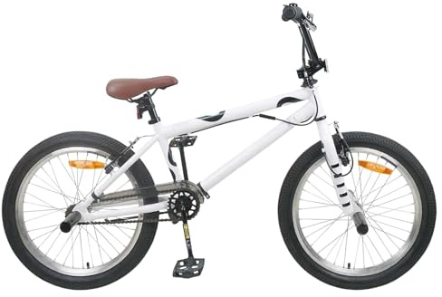 QUAHEAS BMX Rad 20 Zoll Weiß mit Stahlrahmen Verstellbarer Lenker und Sattel für Kinder über 9 Jahre ideal für Tricks Rennen und Freizeit im Stadt Gelände