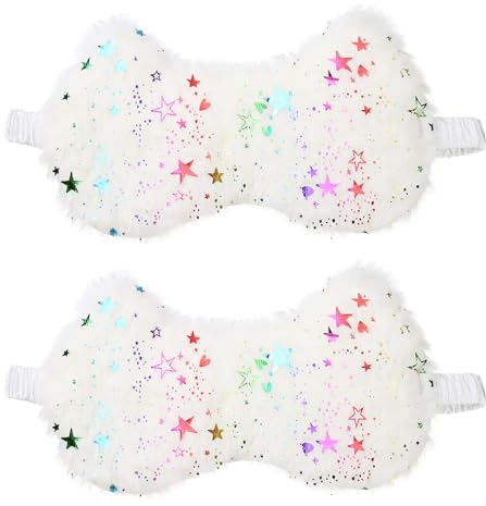 QUARKZMAN 2 Pack Máscaras De Sueño De Felpa Máscara Ocular Suave Y Ligera Con Banda Elástica Diseño De Estrellas Brillantes Unisex Para Dormir Viajes Oficina Siesta Dormilones Blanco