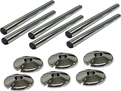 6 x Radiator Pipe Sleeve Covers and Pipe Collars in Chrome Effect 15mm x 200mm