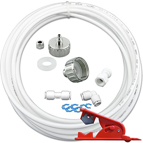 FILTROTECH Kühlschrank Anschluss-Set 10 m, Messing-Adapter | NSF-PE-Schlauch 6,35 mm, verchromter Messing-Adapter, inkl. Schlauchschneider, für Kühlschrank und Osmose