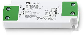 conecto LED Netzteil Transformator - 12 Volt LED-Trafo für LED Leuchtmittel und Lampen 20 Watt - Slimline