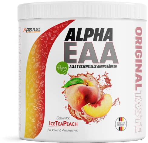 Alpha EAA Pulver 462g ICE TEA PEACH - unglaublich leckeres EAA Drink Pulver - alle 8 essentielle Aminosäuren, vegan EAAs Aminosäuren - Amino-Drink - optimale Wertigkeit - 33 Portionen - 100% vegan