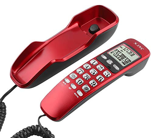 Wall Phone with Caller ID LCD Display, Corded Telephone for Home Office & Hotel, 38 Incoming Memories & Call Back Function, Red
