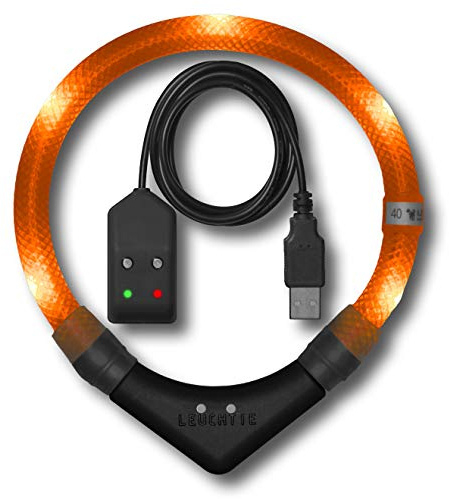 LEUCHTIE® Easy Charge Leuchthalsband Hund aufladbar, wasserdichtes LED Halsband, Leuchtband für Hunde 25 h Leuchtdauer, extrem hell, Sunset orange Größe 42,5