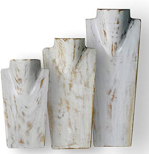 ART-CRAFT Halskettenständer Schmuckständer Halskettendisplay Schmuckbüste aus Holz White-wash 3er Set 20-30 - 40cm