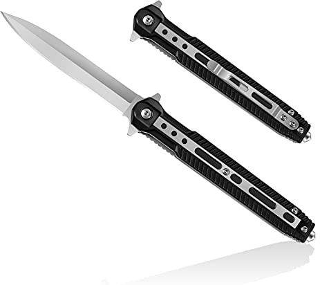 HONZIN 2 in 1 Multitool Klappmesser 3Cr13 Edelstahl Taschenmesser Tragbares Messer Rettungsmesser mit Glasbrecher Stahlgriff Camping Taschenklappmess (Schwarz)