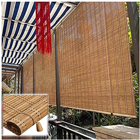 YSJX Bambus Rollo Natur, Bambusrollo wetterfest Fenster-Rollo Raffrollo Lichtdurchlässig, Rollläden Jalousie Sonnenschutz, Decken- oder Wandmontage, Mit Beschlägen (Size : W160xH180cm/63x71in)