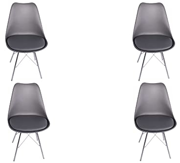 SAM 4er Set Schalenstuhl Lerche, Sitzschale grau, integriertes Kunstleder-Sitzkissen, Stuhl mit Gestell aus Chrom, Esszimmerstuhl im skandinavischen Stil