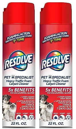 Resolve Pet Specialist Heavy Traffic Foam Carpet Cleaner, Pet Stain & Odor Remover, 22 oz Cans, 2 Pack