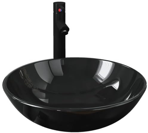 Lavabo de bain avec robinet et drain à poussoir Verre trempé