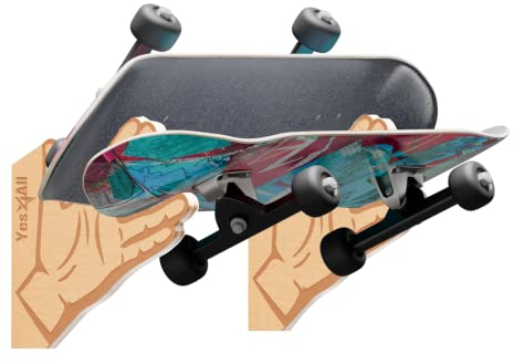 Yes4All Holz-Skate-Wandregal, 2-lagige Skateboard-Halterungen Wand, stabiles Buchensperrholz, einzigartiges Design für Dekoration, Pennyboard-Halter für Sportausrüstung