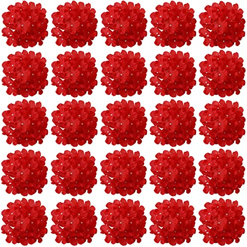FagusHome 30 Pcs Silk Hydrangea Heads Artificial Flowers Heads and Stems Fake Hydrangea Flowers for Home Wedding Decor (Red)