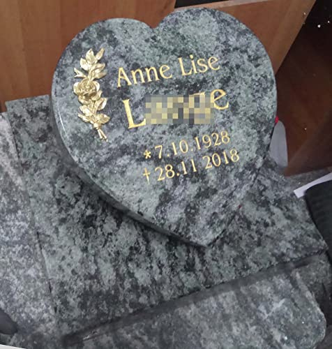 designgrab OlivL360-60x60 cm Herz auf Grabplatte aus Granit Olive Green, inkl. Beschriftung von Vor- und Nachname sowie Geburts- und Sterbedatum