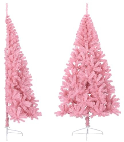 vidaXL Künstlicher Halb Weihnachtsbaum mit Ständer Christbaum Tannenbaum Dekobaum Kunstbaum Weihnachten Dekoration Weihnachtsdeko Rosa 240cm PVC