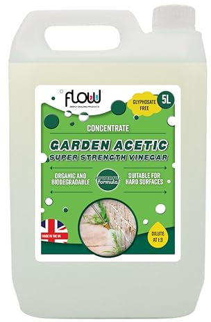 Flow - Vinagre concentrado de ácido acético superfuerte | Horticultura sin glifosato | Patio y jardín para limpieza de caminos (5 litros)