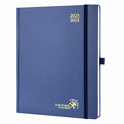 POPRUN Kalender 2023 2024 Wochenplaner 26,5 x 21,5 cm, 17-Monate-Terminplaner (Aug.2023-Dez.2024), Planer 1 Woche 2 Seite mit Hardcover, Innentasche, FSC®-Zertifiziertem Papier - Marineblau