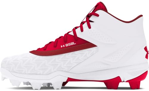Under Armour Boys' Leadoff Mid RM JR 3.0 Baseball Cleats, (600) Red/White/Red, 9K, US