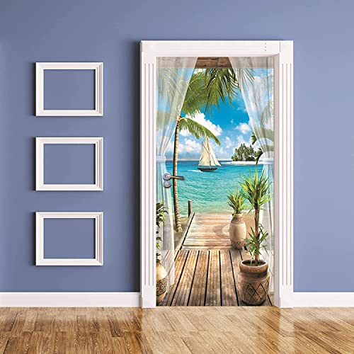 Türaufkleber Türtapete Türbilder Türposter Selbstklebend 3D Hochseesegeln Landschaft Des Blauen Himmels 85 X 215 Cm Pvc Wasserdicht Abnehmbare Wandbilder Für Schlafzimmer Haus Bad Wc Büro Dekoration