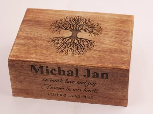 Urnes funéraires en bois personnalisées pour cendres humaines ou d'animaux domestiques, urne funéraire en bois gravée – Boîte à souvenirs, urne commémorative ou cercueil – Arbre de vie (personnalisé,