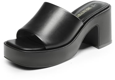 DREAM PAIRS Women's Chunky Mule Heel Sandals,Black-Pu,9