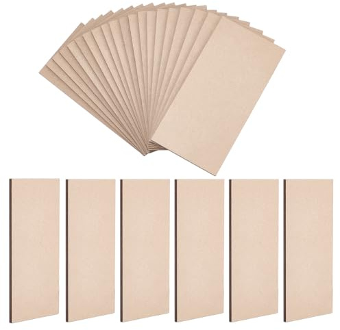 FINGERINSPIRE 20 piezas de mini bases rectangulares de madera MDF de 5 x 10 cm, rectángulos de madera en blanco sin terminar, azulejos de letras en blanco para manualidades, pintura, grabado láser,
