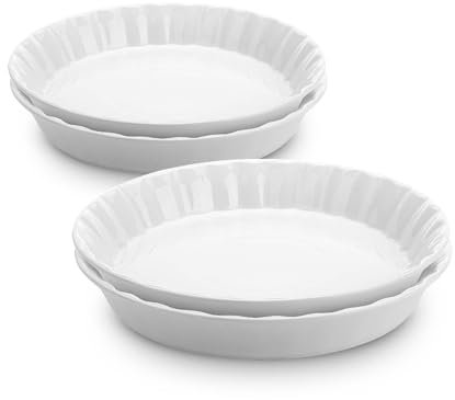 Brew To A Tea BTaT- Ceramic Pie Pan for Baking, 4 Pack, 10.5 & 9.5, Porcelain Ceramic Pie Plate for Salad, Pasta, Fruit and Tart, Freezer, Oven, Microwave and Dishwasher Safe