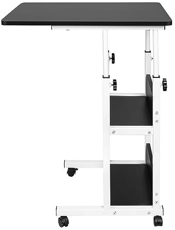 HUOLE Laptoptisch Höhenverstellbar mit Rollen Betttisch Beistelltisch pflegetisch auf Rollen Computertische Mobiler Schreibtisch Laptop Ständer für krankenbett Büro -60 * 40 * 76-86,5 cm – schwarz