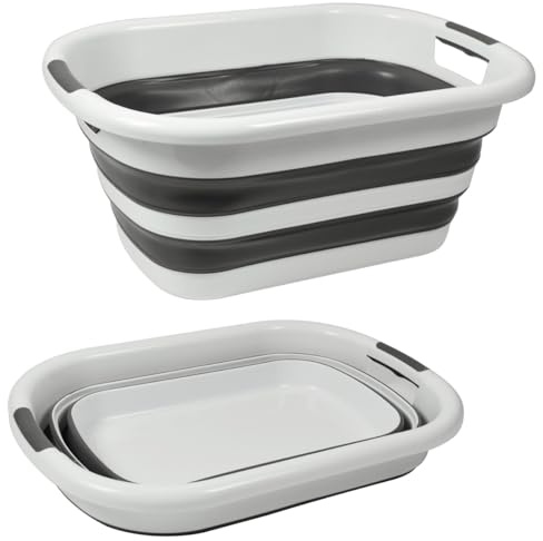Maury's Bacinella Pieghevole Multiuso, In Colore Grigio e Bianco, Ideale per Bucato, Cucina o In ogni altro Utilizzo quotidiano, Facile Da Riporre Dopo l'Utilizzo (Rettangolare- 40 LT)