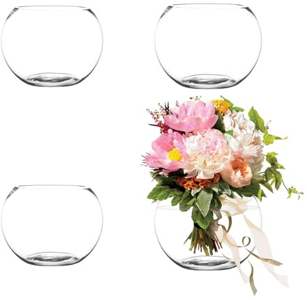 Hyuetrsa 4 Pack Clear Bubble Bowl Glass Vase,6 inch Fish Bowl Vase Round Glass Bowl Clear Bubble Planter Terrarium Fish Bowl for Weddings,Flowers,Office,Home