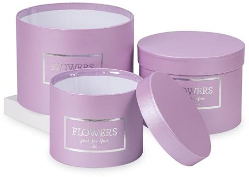 3er Set Runde Geschenkbox Blumenbox mit Folie Aufbewahrungsbox mit Deckel Pappschachteln Karton Geschenkkarton Schmuckschachtel Verpackung für Blumen, Schwarz Ø15/17/20cm
