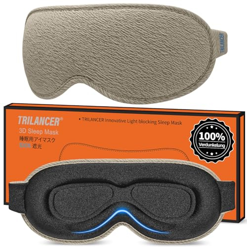 Trilancer 99.99% Lichtblockierende 3D Schlafmaske für Männer & Frauen | Schlafbrille, Augenmaske für Seitenschläfer mit Ultraweichem, Druckfreiem Design für Nickerchen,Reisen & Schlafzimmer (Braun)