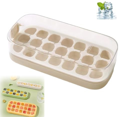 Press Type Silicone Ice Cube Trays, New Ice Cube Tray with Lid and Bin, Easy Fill Ice Cube Trays, Easy-Release Spill-Resistant Removable Lid for Home Ice Storage and Making (White,L)