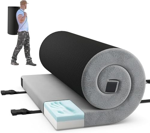 GYMAX Matelas de Camping 1/2 Personnes Pliable | Mousse à Mémoire de Forme, Fond Antidérapant, Sac de Transport, pour Voyage, Randonnée