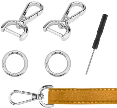 SwirlColor Karabinerhaken mit Drehgelenk, 2 Stück D-Ringe Karabiner mit Drehgelenk und 2 Stück Feder O Ringe mit einem Schraubendreher für Geldbörse Crossbody Handtasche DIY Zubehör - Silbrig