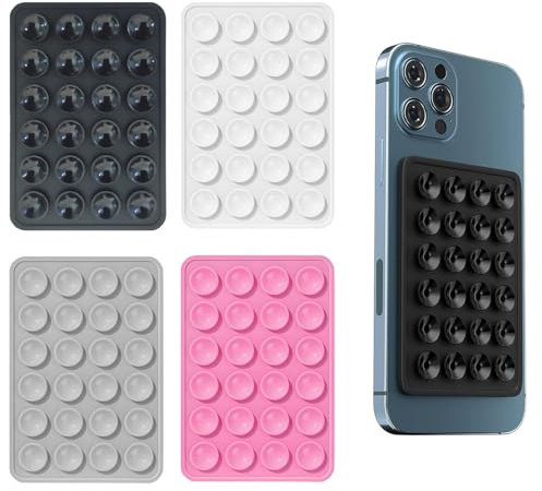 iLamvie 4-pack ventosa per smartphone, compatibile con tutti i modelli, porta smartphone antiscivolo per selfie e video, hands-free, durevole e facile da usare (Nero, bianco, grigio, rosa)