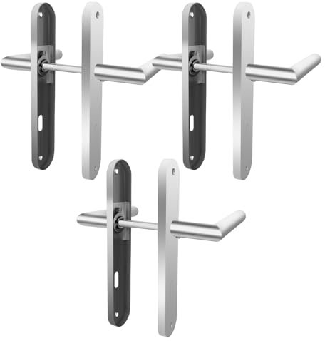 Faazy Türgriffe Innentüren Türklinke Türbeschlag Drückergarnitur Zimmertür Garnitur 3er-Set Moderne Edelstahl 72MM-BB-Buntbart Set 6 Türklinken & 6 Langschilder 225x 40 mm