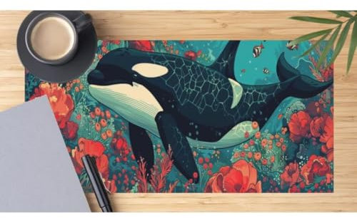 Mauspad XXL Delphin Mauspad 1500x600x3 mm, Gaming Mousepad XXL Mauspad Jahrgang Schreibtischunterlage, Wasserdicht Mouse Pad Groß rutschfeste Unterseite Desk Mat Gaming Zubehör für Office Home M485