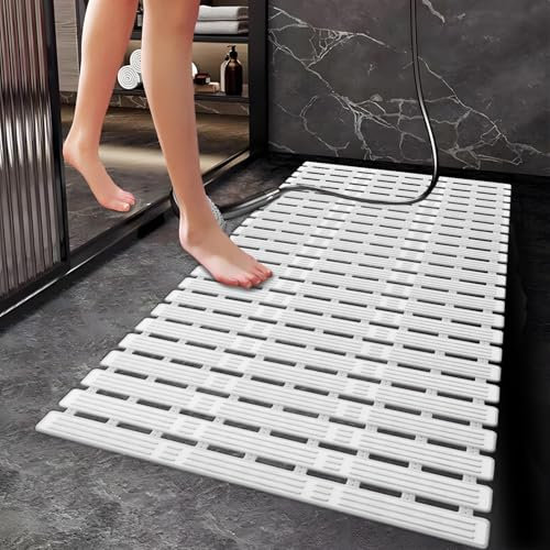 TOROTON Shower Mat Non Slip Anti Mould, 90x40cm Bath Mats for Shower Tray, Bathroom Tiles,Tub, Cut To Size, Rubber Bathmat for Inside Shower With 216 Suction Cups for Elderly,Children,Machine Washable