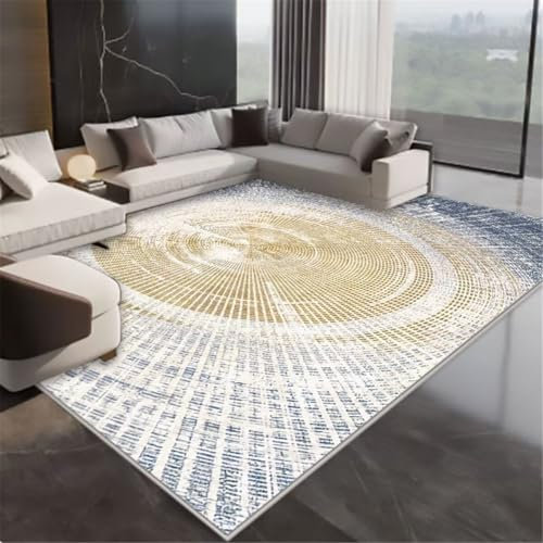 RUGMRZ Fleckerlteppich Kinderteppiche gelb-Blauer Halbkreis geometrisches Design Wohnzimmer Teppich verschleißfest Bürostuhl Geeignet 60X120CM