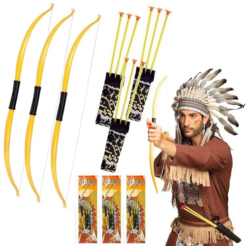 Lot de 3 jeux de tir à l'arc pour enfants, 3 nœuds et 9 flèches à ventouse, cible incluse dans l'emballage, jouet amusant pour enfants de 6 ans et plus, parfait pour le thème cow-boy, indien, carnaval
