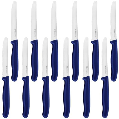 OPOLIA Tomatenmesser und Tafelmesser 12 Stück,Wellenschliff,22cm,Blau | Frühstücksmesser,Brötchenmesser,Messerset zum Schneiden,Edelstahl Klinge,Ergonomischer PP Griff, spülmaschinenfest